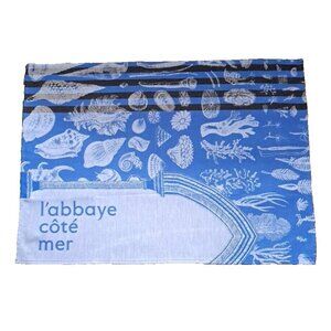 Vintage Tea Hand Towel Labbaye Cote Mer Sea Shells France Cotton Jacquard 23x31